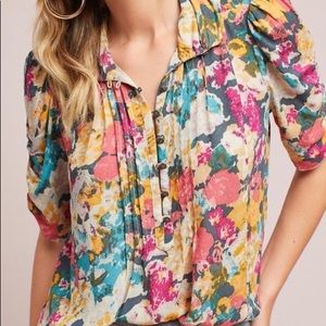 Anthropologie Maeve Printed Henley Blouse